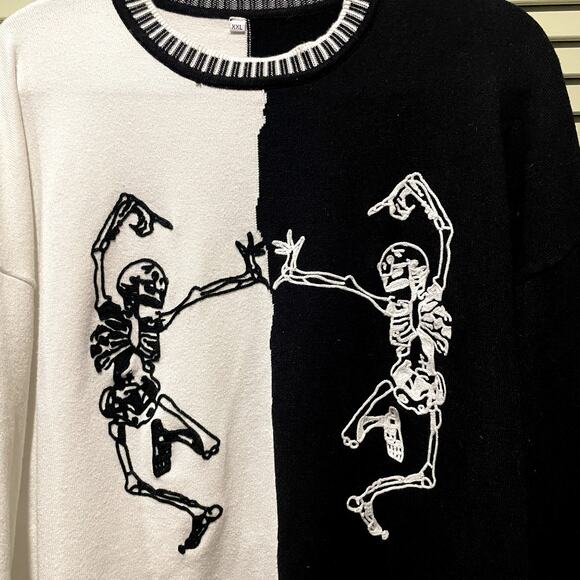 Embroidered Skeleton Sweater XXL Whimsygoth Costume Grunge - Picture 2 of 7